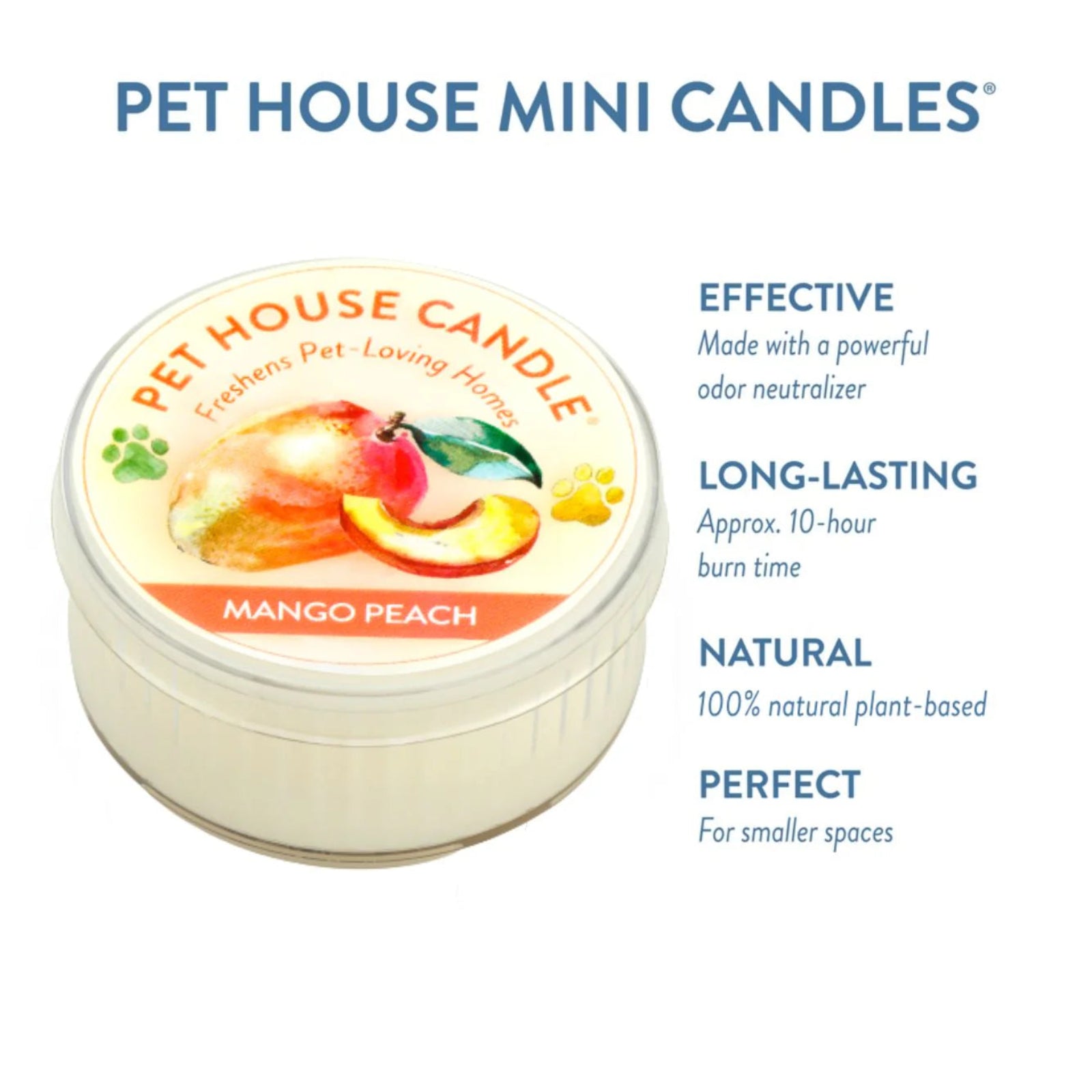 Pet House Mini Candle with mango peach flavor on a white background