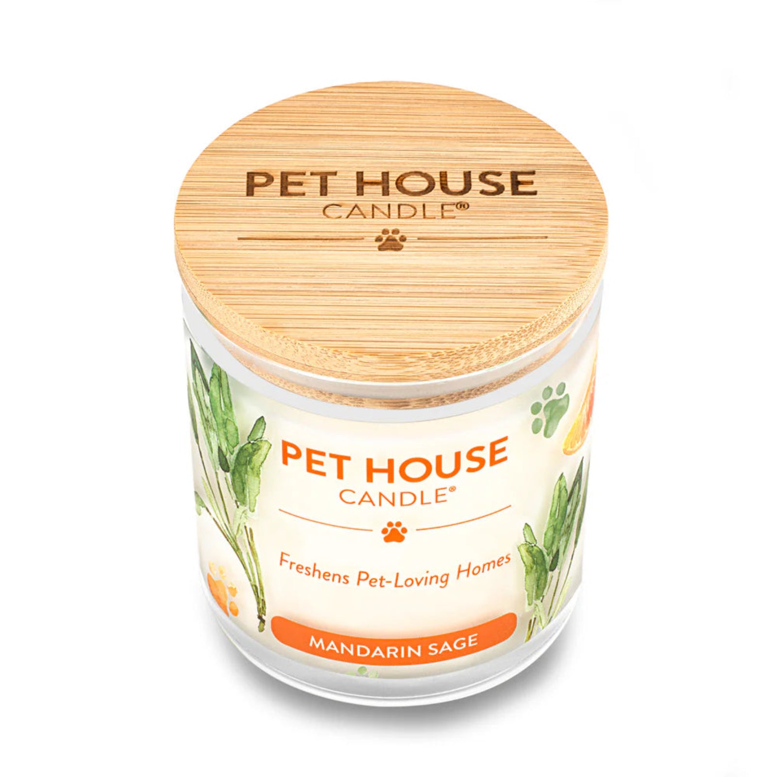 Pet House Candle with wooden lid on a white background