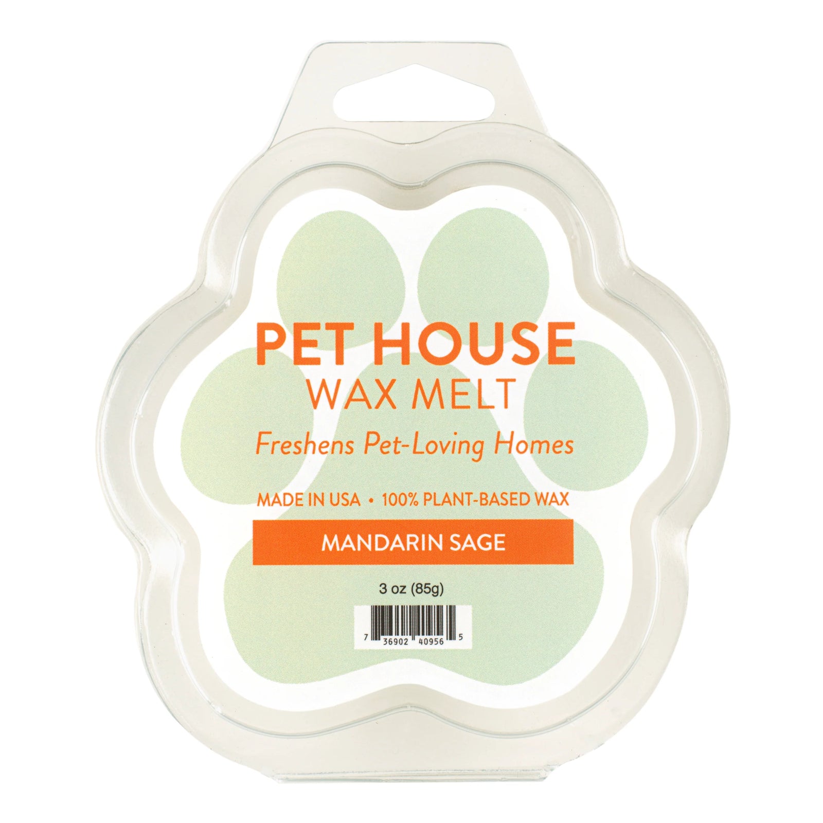 Pet House Wax Melt packaging with paw print design on a white background