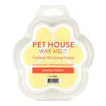 Pet House Wax Melt in a paw-shaped container with yellow label on a white background