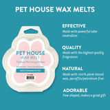 Pet house wax melts packaging with product details on a blue background
