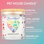 Pet House Candle with colorful paw prints on a gradient background