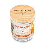 Pet House Candle with wooden lid on a white background