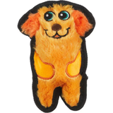 Plush dog toy shaped like a lion with black accents on a white background