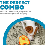 Dog playing with a toy, text 'The Perfect Combo' on a light gray background