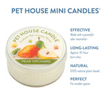 Pet House Candle in Pear Orchard flavor with product details on a white background