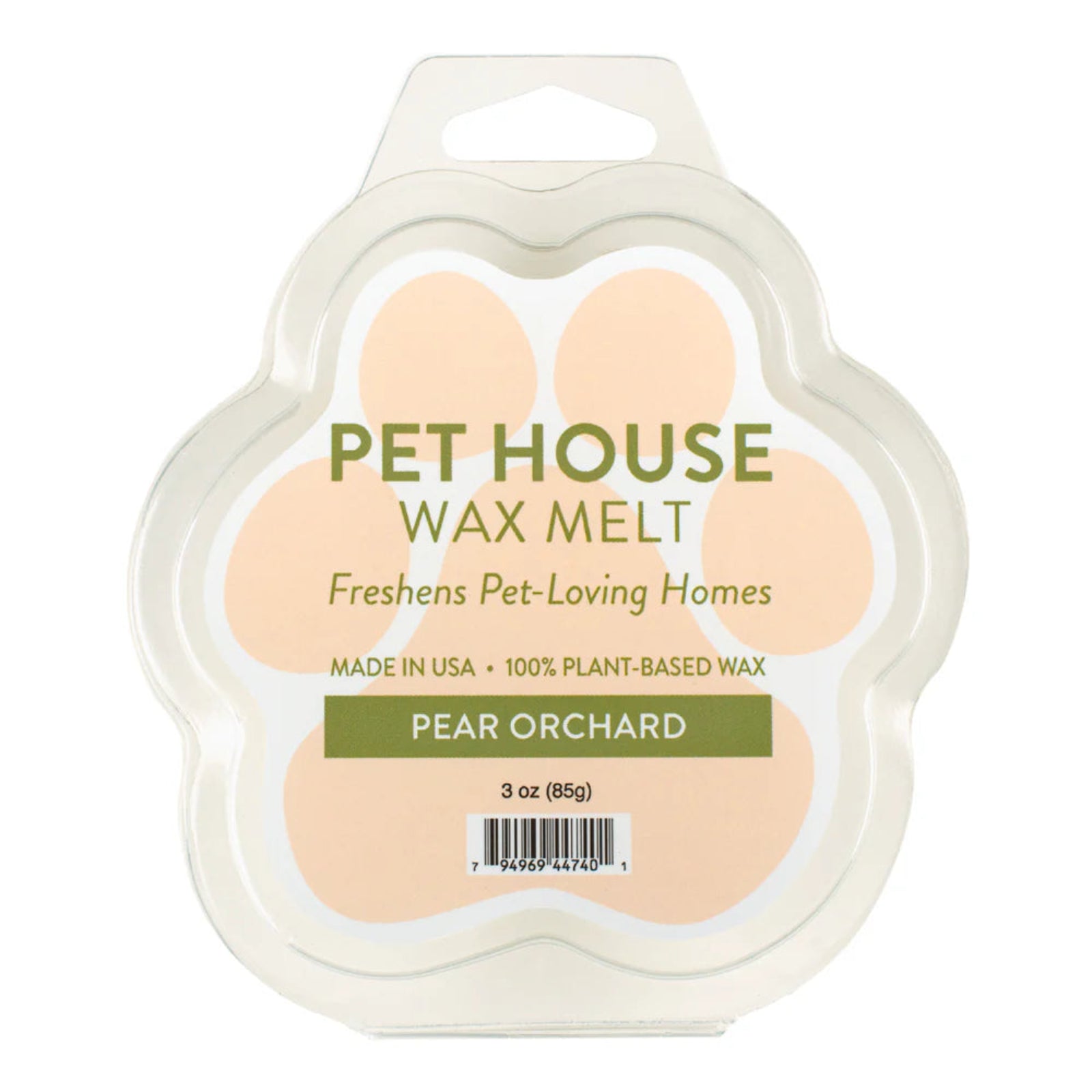 Pet House Wax Melt packaging with paw shape on a white background