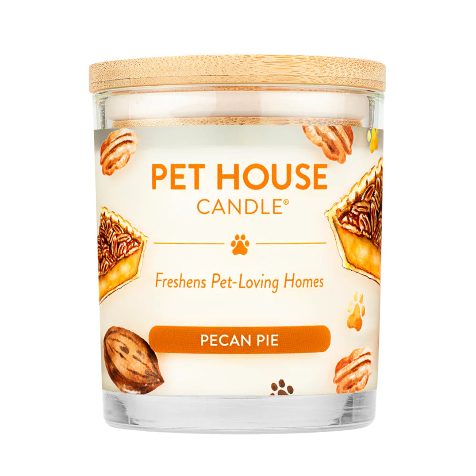 Pet House Candle with pecan pie fragrance on a white background