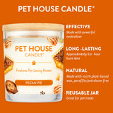 Pet House Candle jar with pecan pie scent on an orange background
