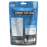 Blue packaging of PETEYEZ product for eliminating tear stains and supporting eye health on a white background.