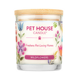 Pet House Candle with floral design and 'Wildflowers' label on a white background