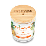 Pet House Candle with pineapple design and wooden lid on a white background