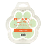 Pet House Wax Melt packaging with paw shape and 'Pina Colada' flavor on a white background