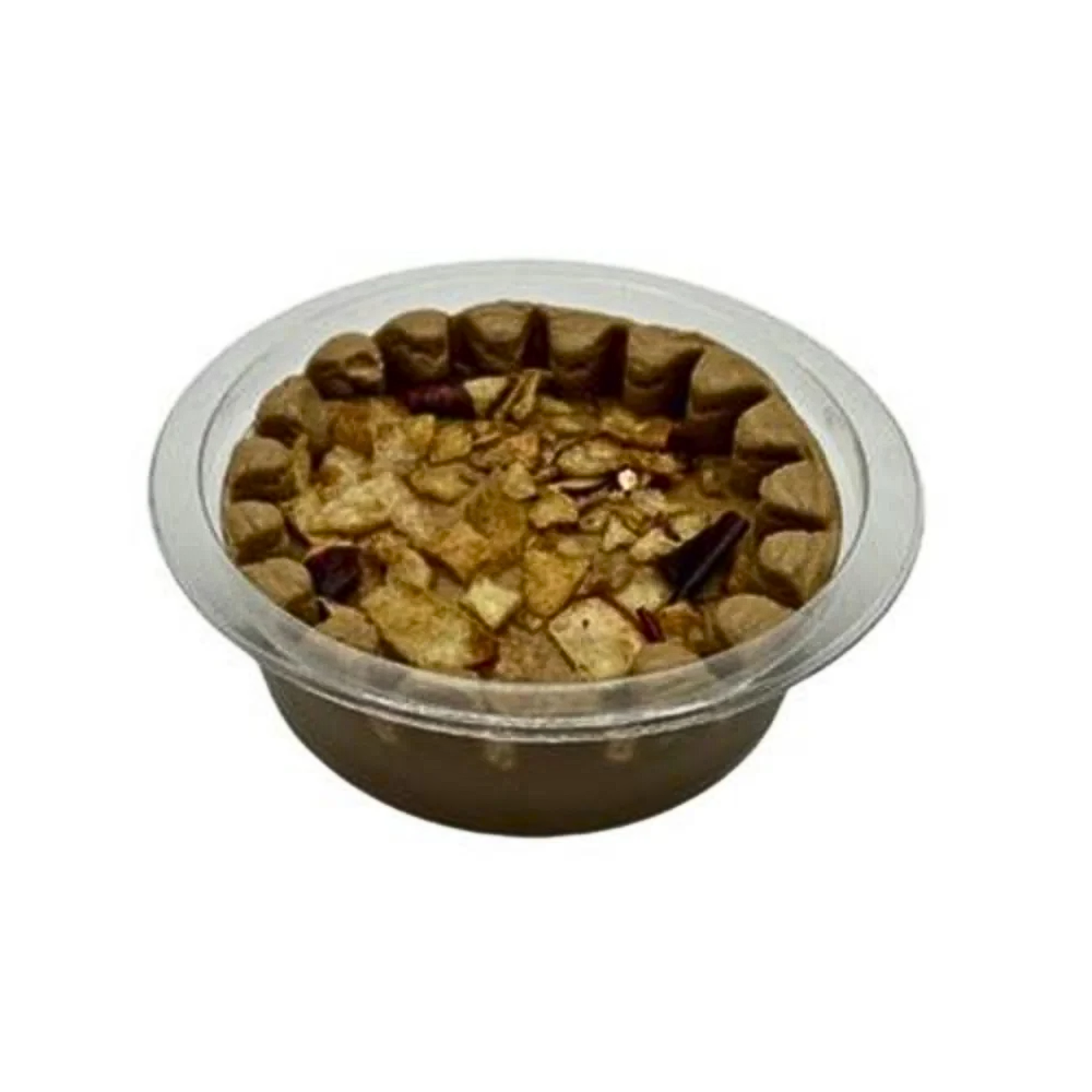 Clear container with dog treats on a white background