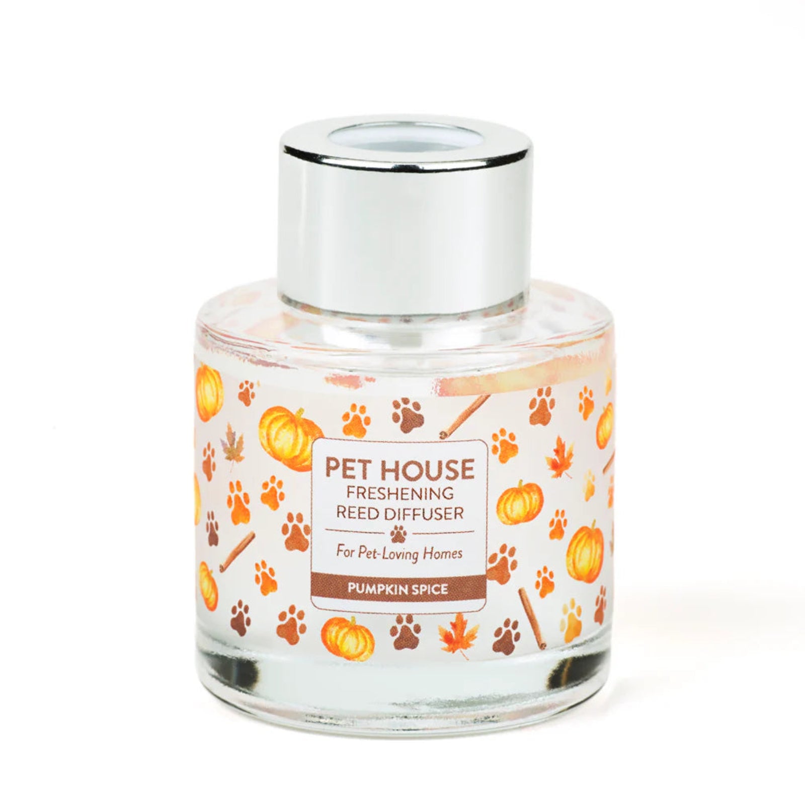 Pet House Freshening Reed Diffuser for pet lovers with pumpkin spice scent on a white background