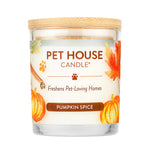 Pet House Candle with pumpkin spice label on a white background