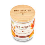 Pet House Candle with pumpkin spice scent on a white background