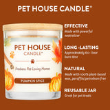 Pet House Candle with pumpkin spice scent on a brown background