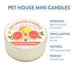 Pet House Candle Ruby Red Grapefruit with product features on a white background