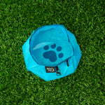 Blue pouch with a paw print on grass