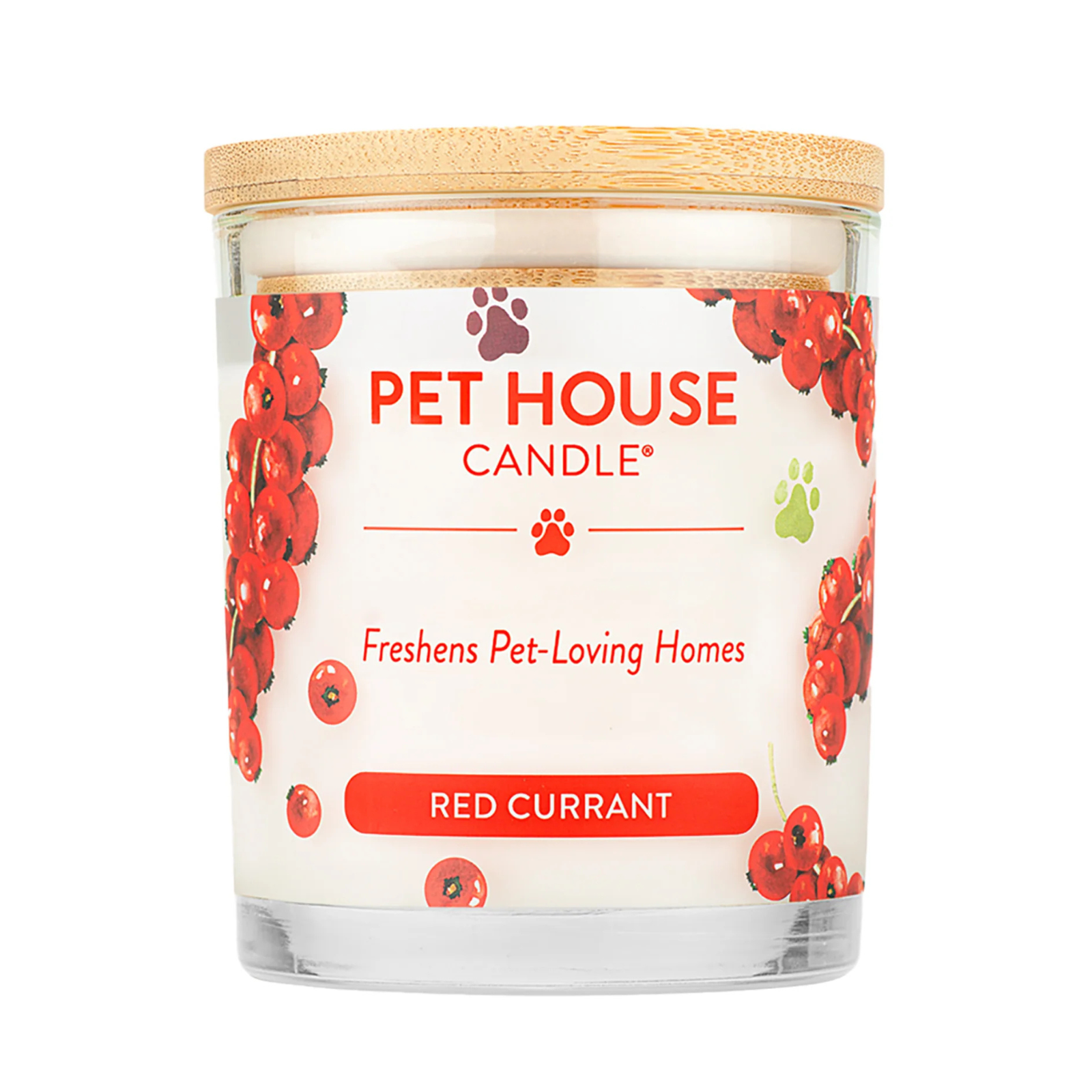 Pet House Candle with red currant design on a white background