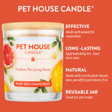 Pet House Candle jar with features on an orange background