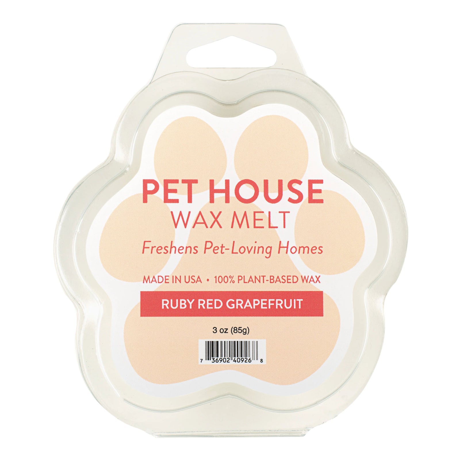 Pet House Wax Melt packaging with paw shape on a white background
