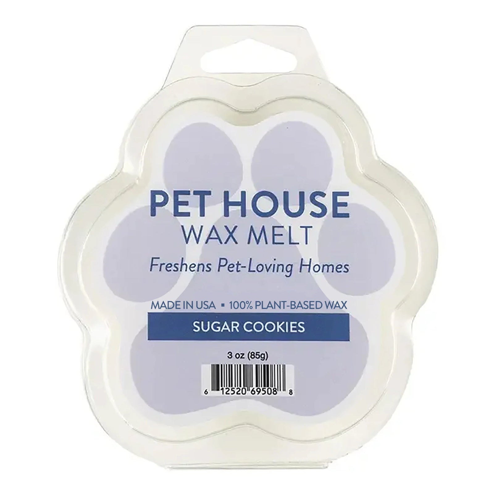 Pet House Wax Melt packaging with paw print design on a white background