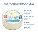 Pet House Candle in Sunwashed Cotton scent with product details on a white background