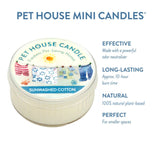 Pet House Candle in Sunwashed Cotton scent with product details on a white background