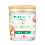 Pet House Candle with 'Snow Cone' flavor on a white background