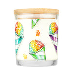Candle with rainbow ice cream cone design on a white background