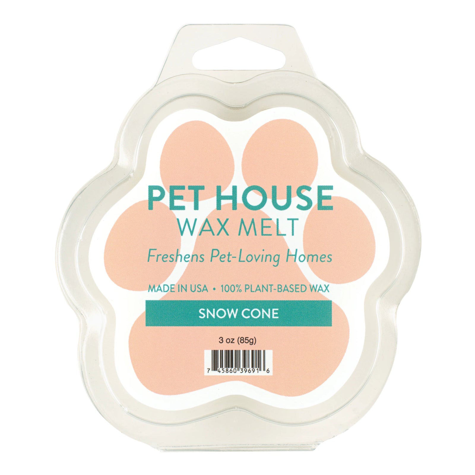 Pet House Wax Melt packaging with paw design on a white background