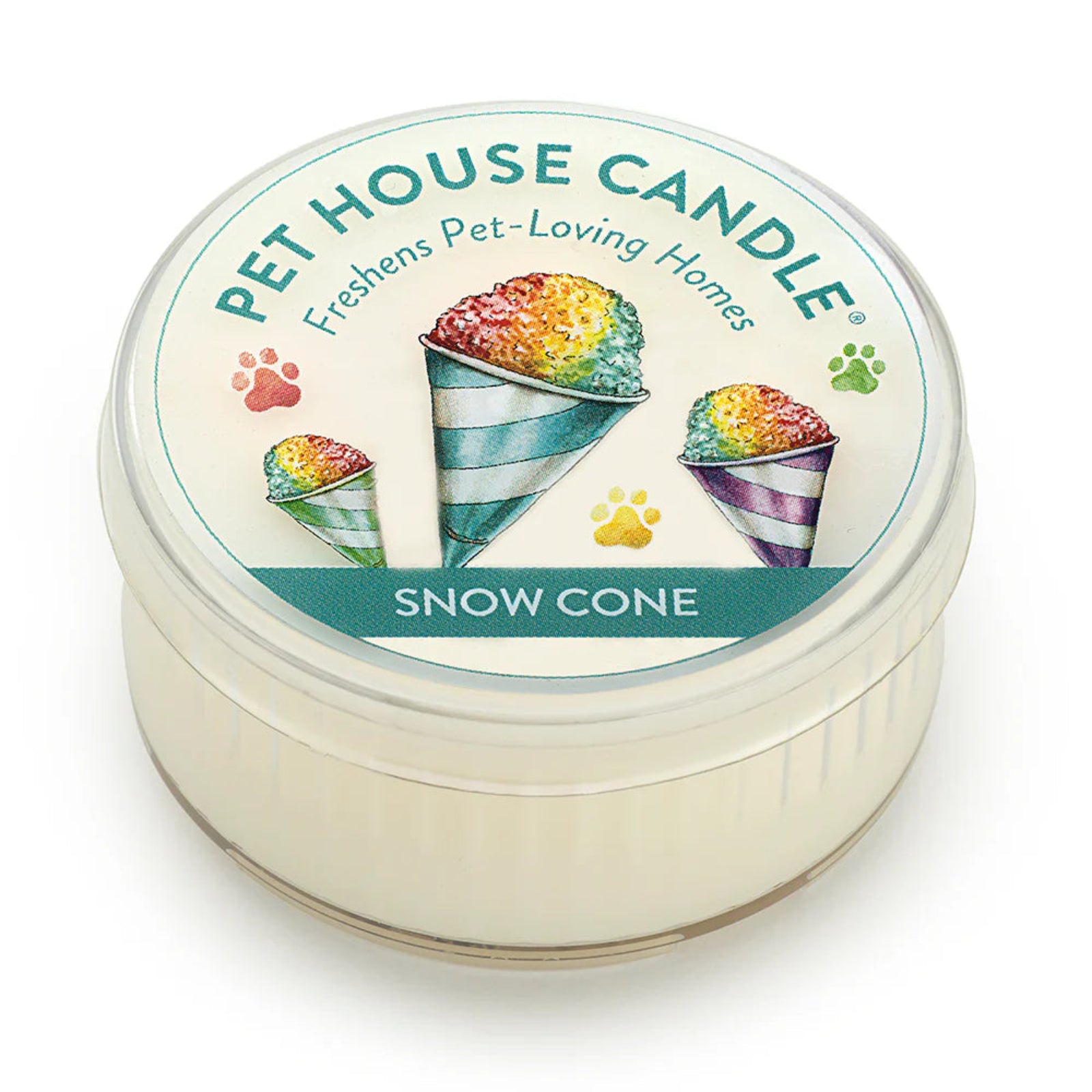 Pet House Candle with snow cone design on a white background
