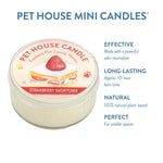 Pet House Candle in Strawberry Shortcake flavor with product details on a white background
