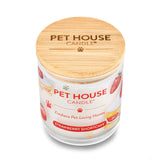 Pet House Candle with strawberry shortcake flavor on a white background