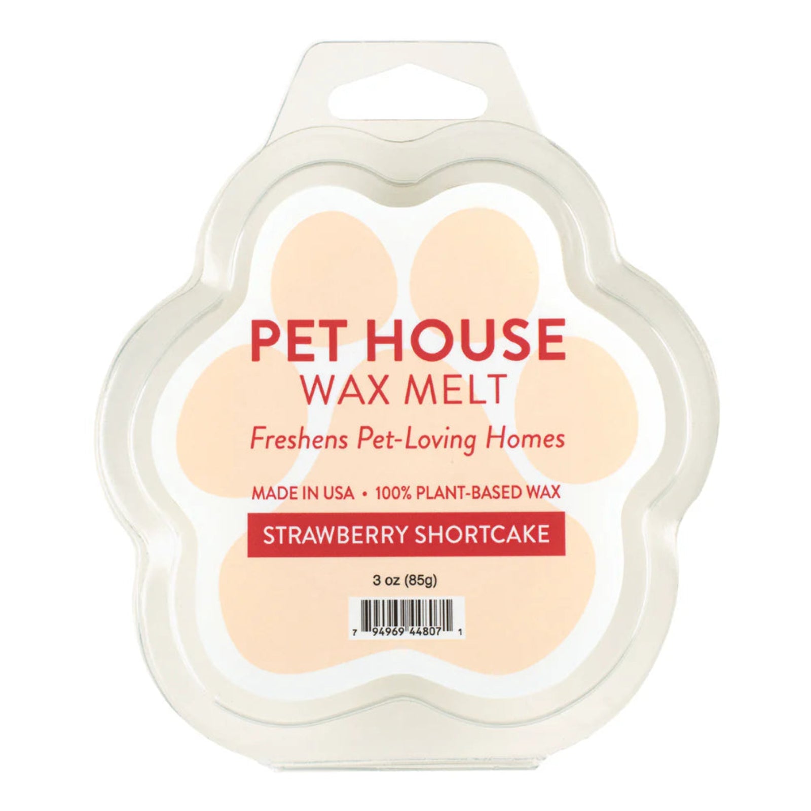 Pet House Wax Melt packaging with strawberry shortcake flavor on a white background