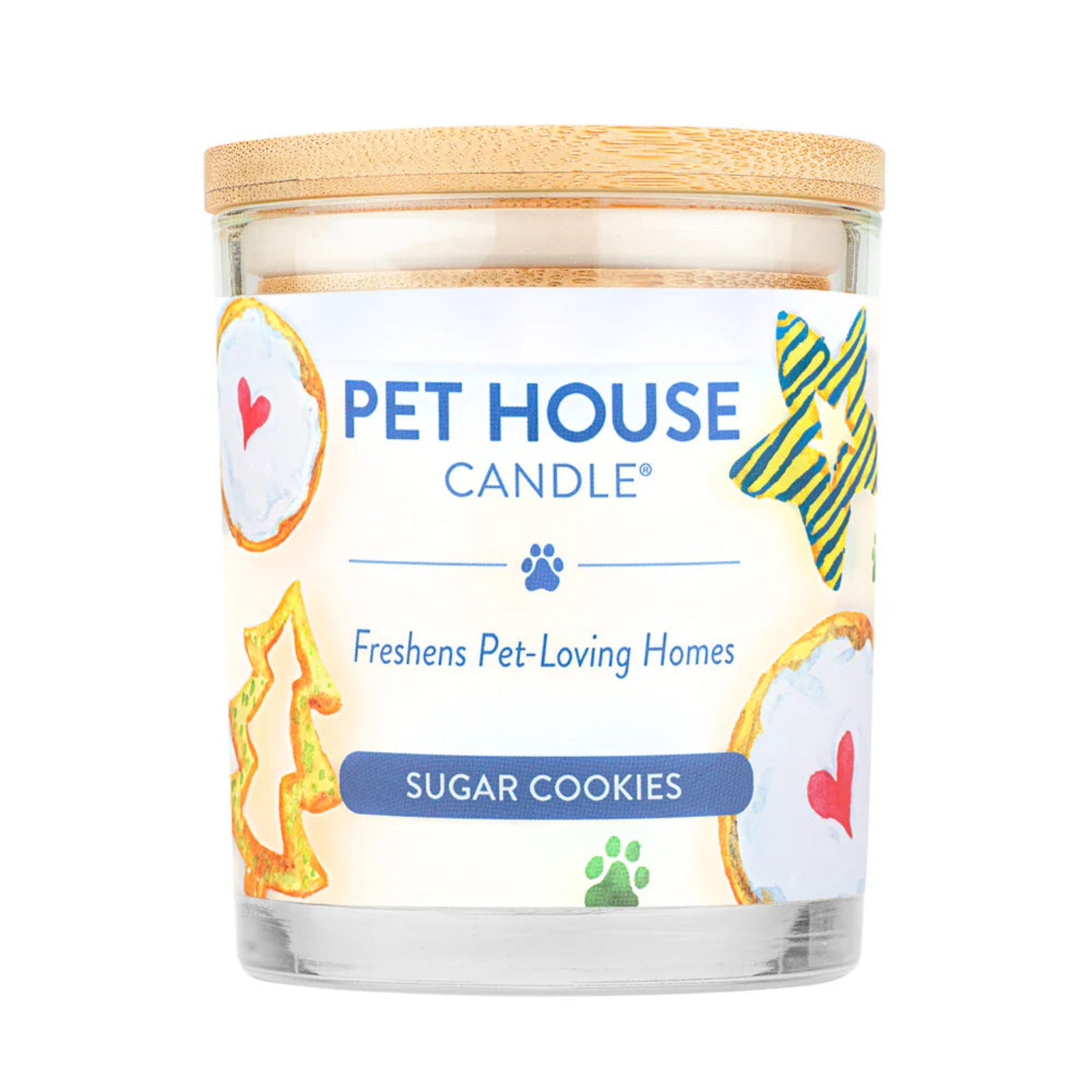 Pet House Candle with 'Sugar Cookies' flavor on a white background