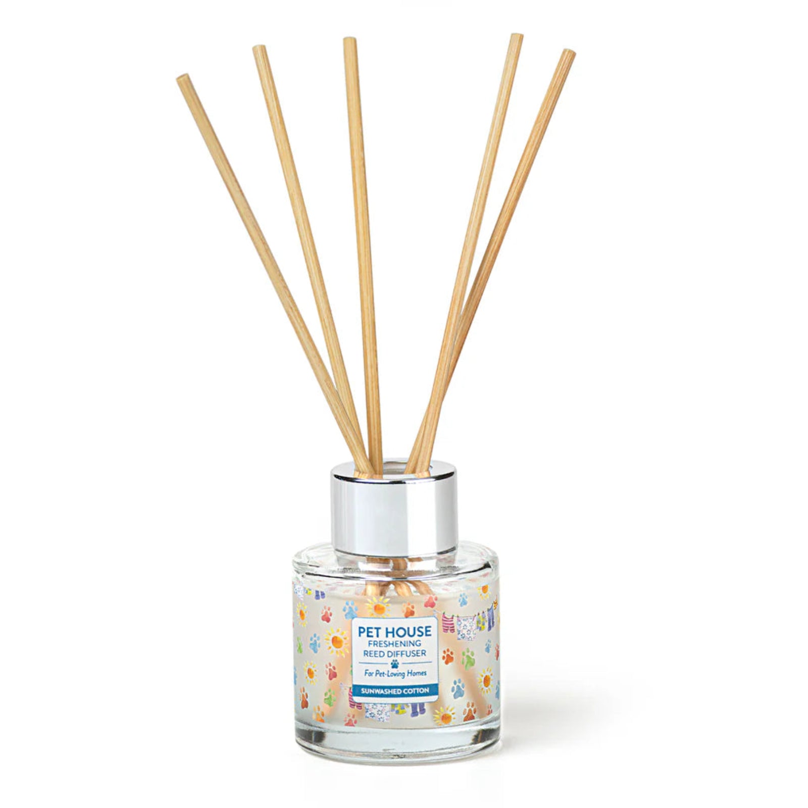 Reed diffuser with wooden sticks in a glass container on a white background