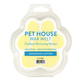 Pet House Wax Melt packaging with paw shape and 'Sunwashed Cotton' scent on a white background