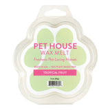 Pet House Wax Melt packaging with paw design and tropical fruit flavor on a white background