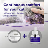 Advertisement for FELIWAY Optimum with a cat and product packaging on a light gray background.