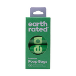Green package of Earth Rated lavender poop bags on a white background