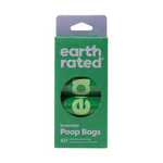 Green package of earth rated lavender poop bags on a white background