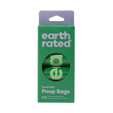 Green package of earth rated lavender poop bags on a white background