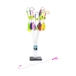 Colorful fishing lure set on a stand with a white background