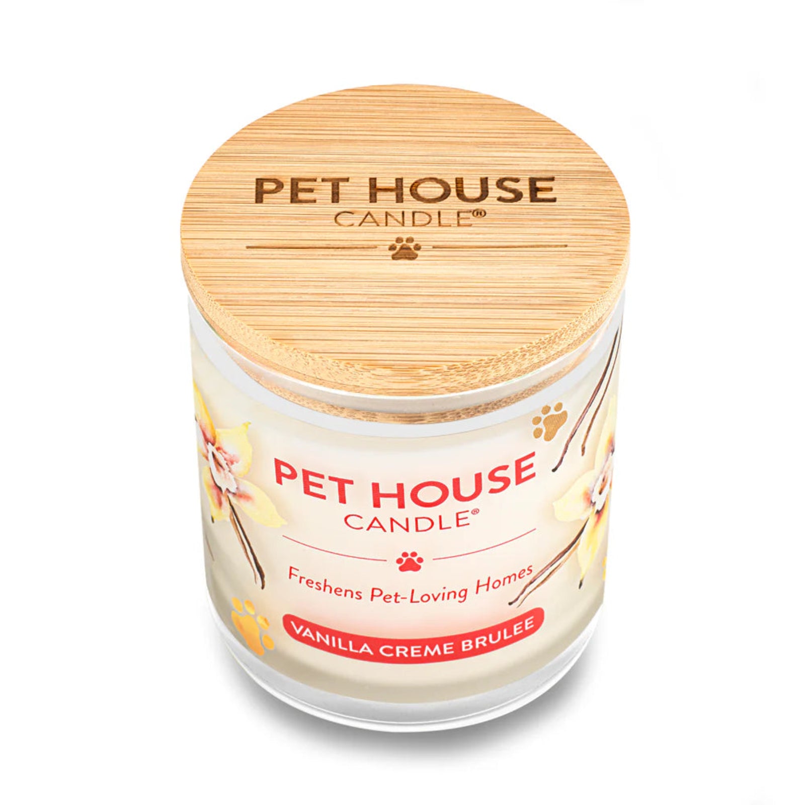 Pet House Candle with wooden lid on a white background