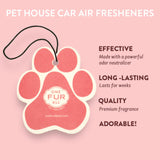 Pet house car air freshener with paw design on a pink background