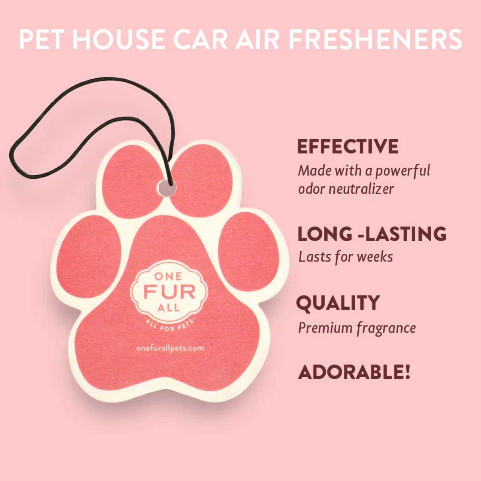 Pet house car air freshener with paw design on a pink background