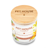 Pet House Candle with vanilla sandalwood scent on a white background